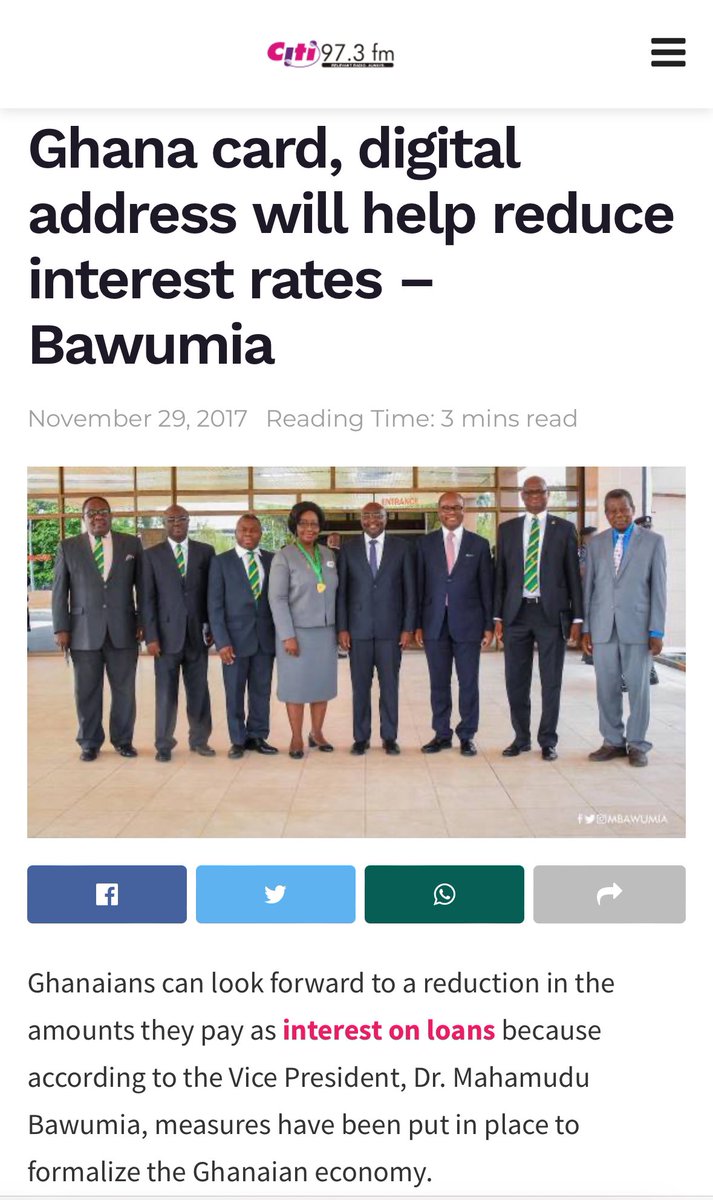 In 2017, Bawumia said, 'The GhanaCard and digital address will reduce interest rates.'

Fast forward to 2024, here is Bawumia telling us that interest rates are high and that his government will reduce them if he becomes President.

#NPPMustgo