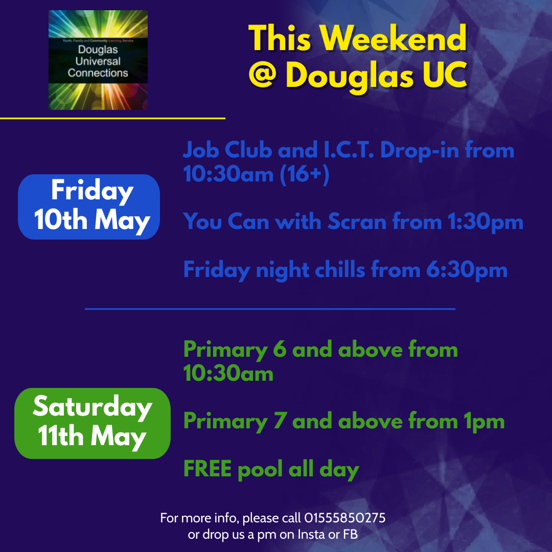 Come on down at Douglas UC this weekend for some free scran, free pool and unwind.
#itsSLC #becauseofCLD