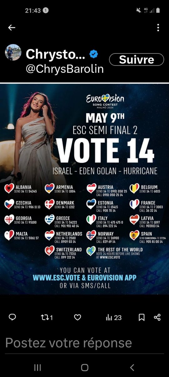 Ce soir je soutiens Israël contre la haine 
#eurovision2024 
#StandWithIsrael 
🍀🍀🍀🍀🍀🇮🇱🇮🇱🇮🇱