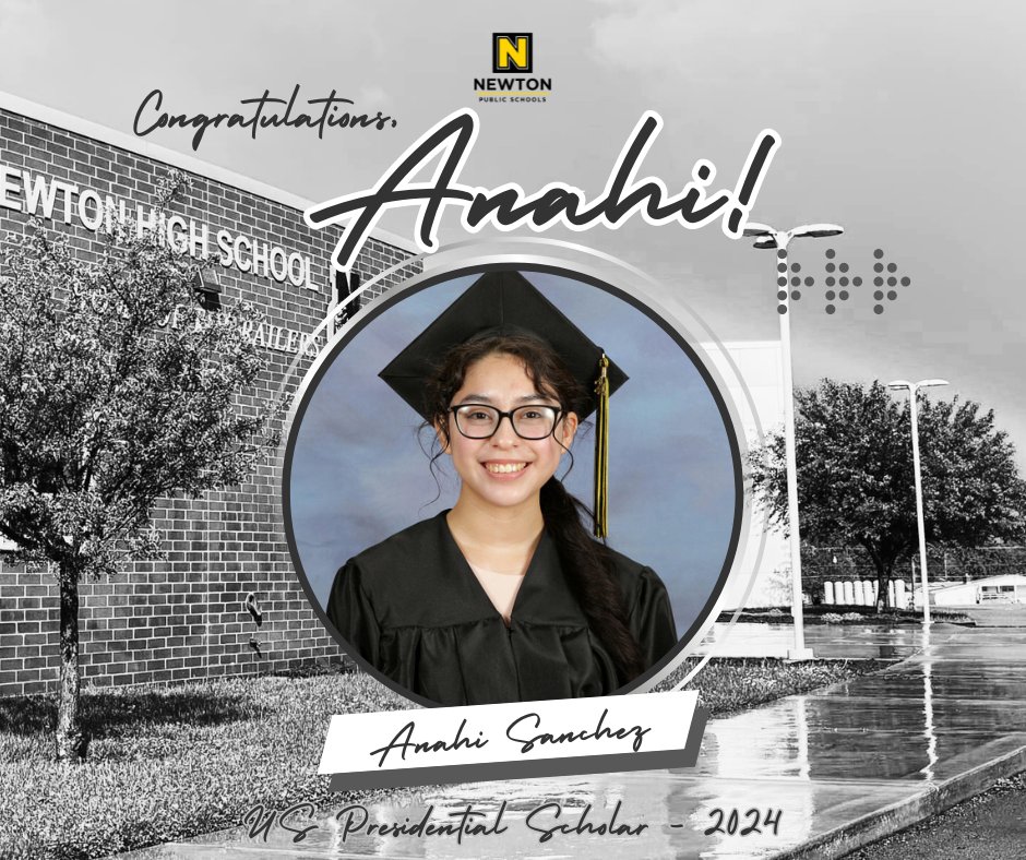 CONGRATULATIONS to Newton High School senior, Anahi Sanchez, for being named a 2024 US Presidential Scholar!

Anahi is one of three scholars chosen from Kansas and the only public high school student selected from Kansas. Congratulations, Anahi!  #RailerPride