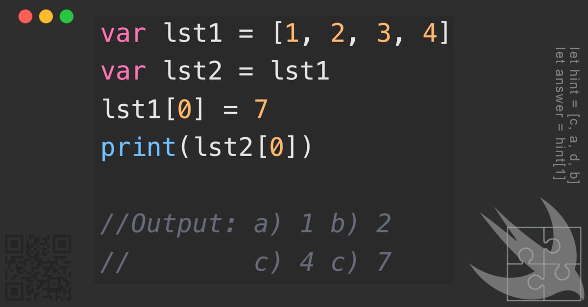 GregCoolShade's tweet image. โ
โโโโ Dive into today's coding teaser! ๐ง Can you figure out the result of this little challenge? #CodingPuzzle #SwiftFun ๐