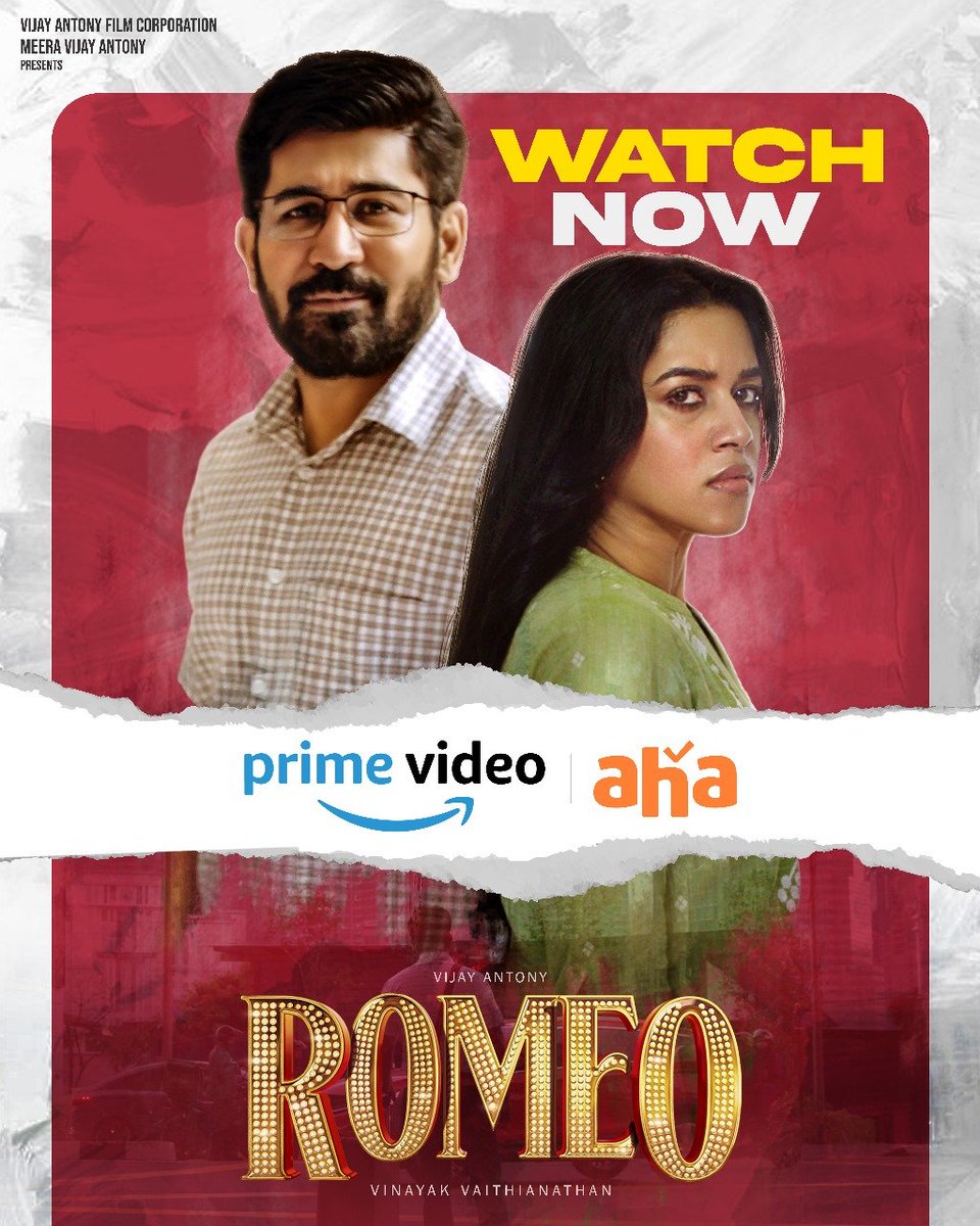 The wait is finally over 💕 Grab your popcorn and tissues because #Romeo is here to steal your heart, make you smile, weep, and fall in love 🌹 Available only on @ahatamil and @PrimeVideoIN 📺 #RomeoOnaha #RomeoOnPrimeVideo @vijayantonyfilm @RedGiantMovies_ @aandpgroups