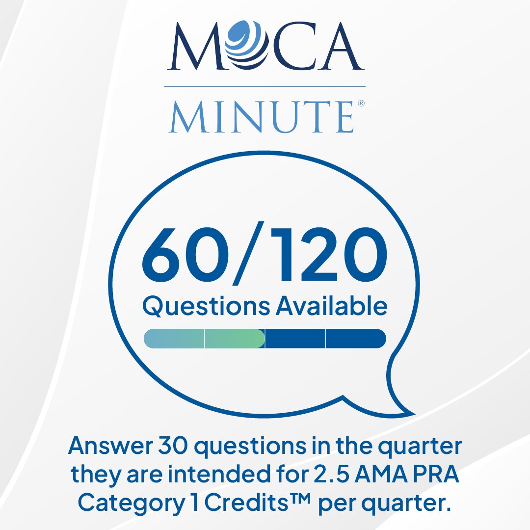 Are you keeping up with your MOCA Minute questions? There are currently 60 MOCA Minute questions available to answer. Log in to your ABA GO portal to check your progress and ensure you stay current. #theABA #MOCAMinute #ABAGO #ContinuingEducation #Anesthesiology