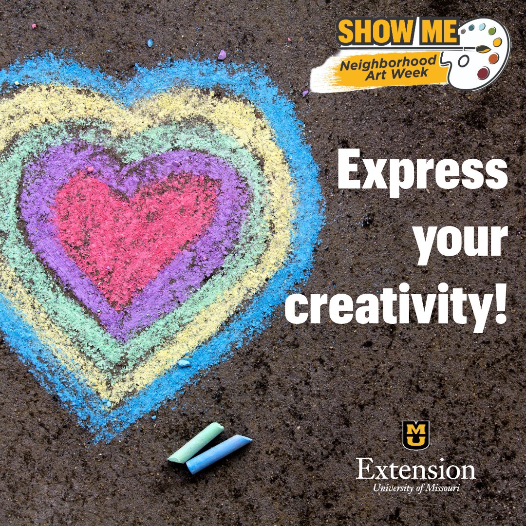 Calling all MO residents! Are you ready to unleash your artistic talents? Create art, such as yard sculptures, chalk art, painted stones or murals for Show Me Neighborhood Art Week, beginning on June 1, and showcase your unique creations for all to see. extension.missouri.edu/programs/commu…