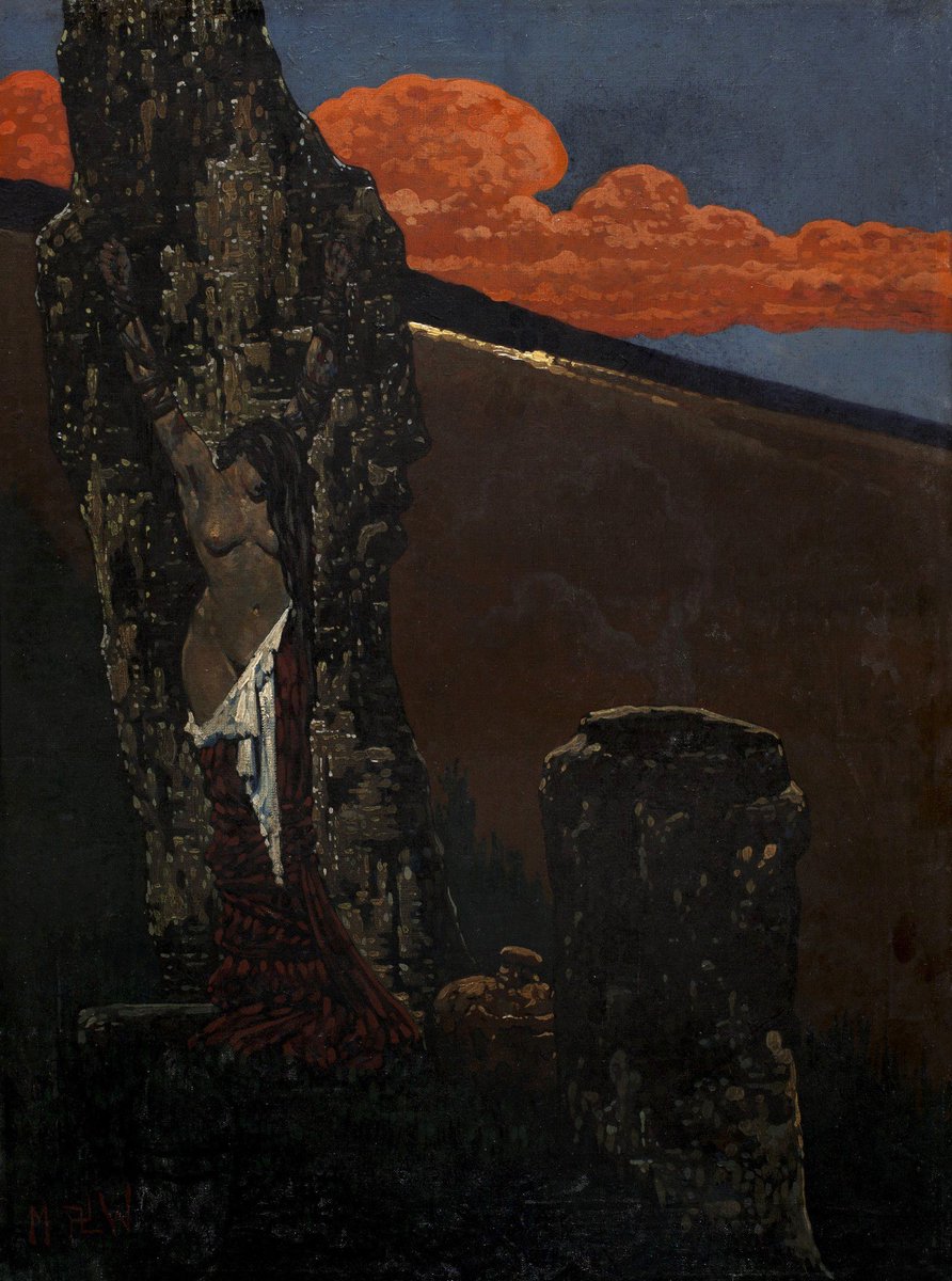 Marian Wawrzeniecki - Ofiara na grobie wodza Słowian (olej na płótnie, 70 x 53 cm), po 1900, Muzeum Narodowe w Kielcach. #PolishMastersofArt