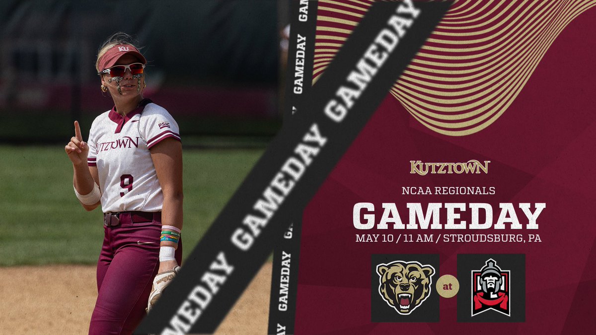 GAMEDAY | @KUBearsSoftball is in the winner's bracket and faces top seed and host East Stroudsburg in today's regional game at 11 a.m., from Creekview Park! #HereYouRoar