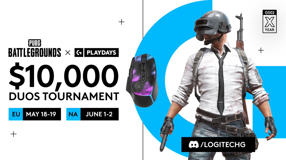 Sign up for the PLAYDAYS @PUBG Tournament for your chance to win the special edition G502 X PLUS Mouse! 🖱️ 🏆 Learn more and register at Discord.gg/LogitechG