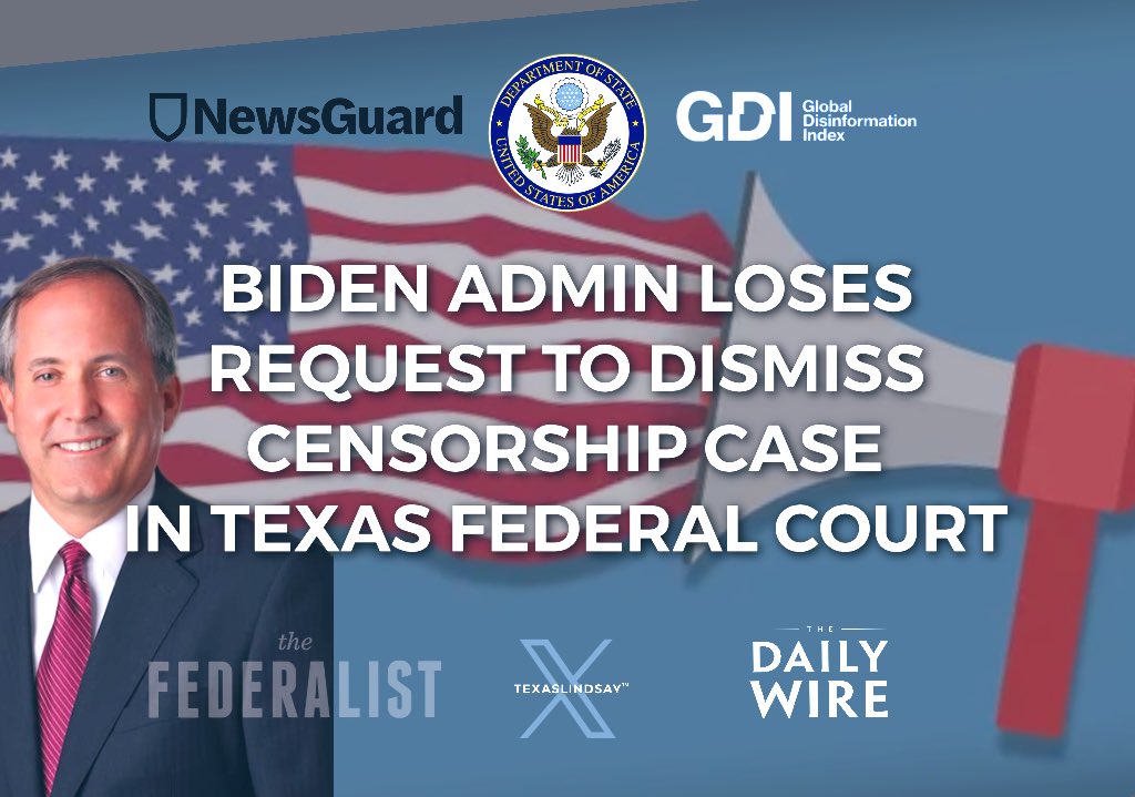 GOOD NEWS FOR FREE SPEECH: A federal judge rejected the Biden Admin’s request to dismiss the lawsuit by the state of Texas & two media companies which court documents revealed the U.S. State Dept. was funding NGO’s & Non-Profits to censor mainly conservative opinions & news…