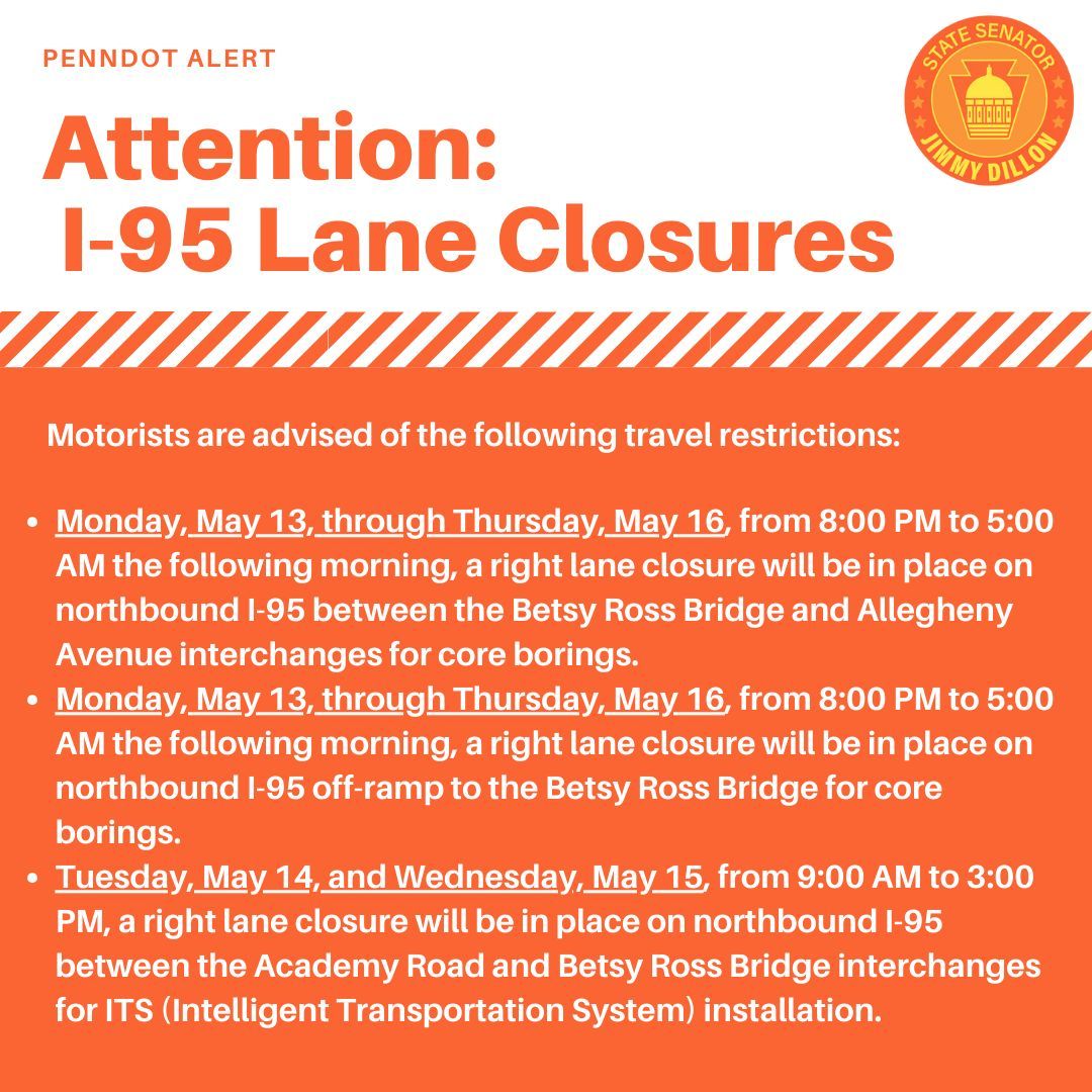 PennDOT has announced that construction is scheduled next week on northbound Interstate 95 in Northeast Philadelphia. Motorists are advised of the following travel restrictions Motorists can check conditions on major roadways by visiting 511PA.com.