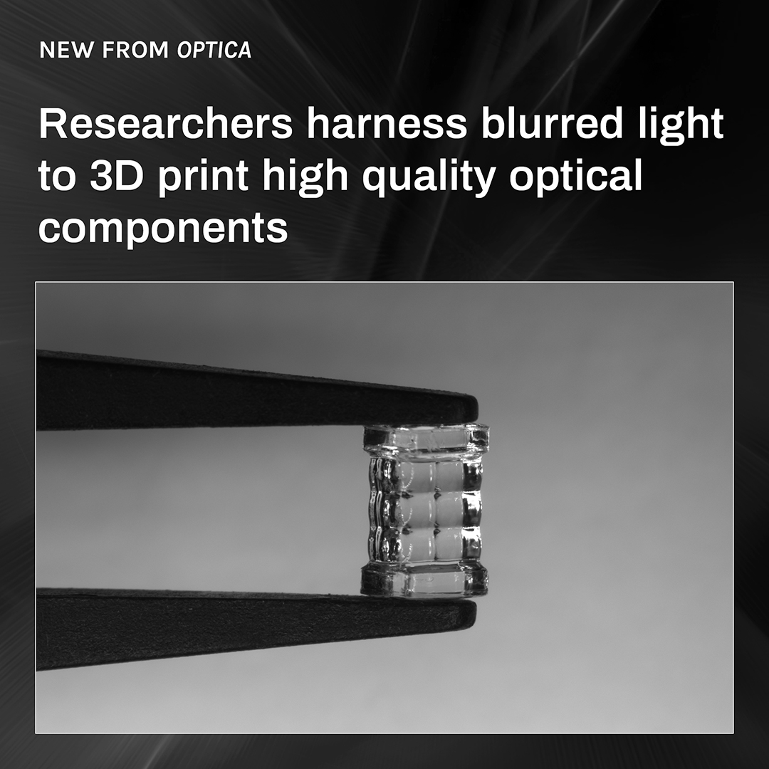 This #3Dprinting method produces commercial-grade microlenses with smooth surfaces: ow.ly/Yh4n50RAtmN @NRC_CNRC researchers used a custom projection lens to add optical blurring to beams of light & rapidly produce microlenses with commercial-level quality. #OPG_Optica