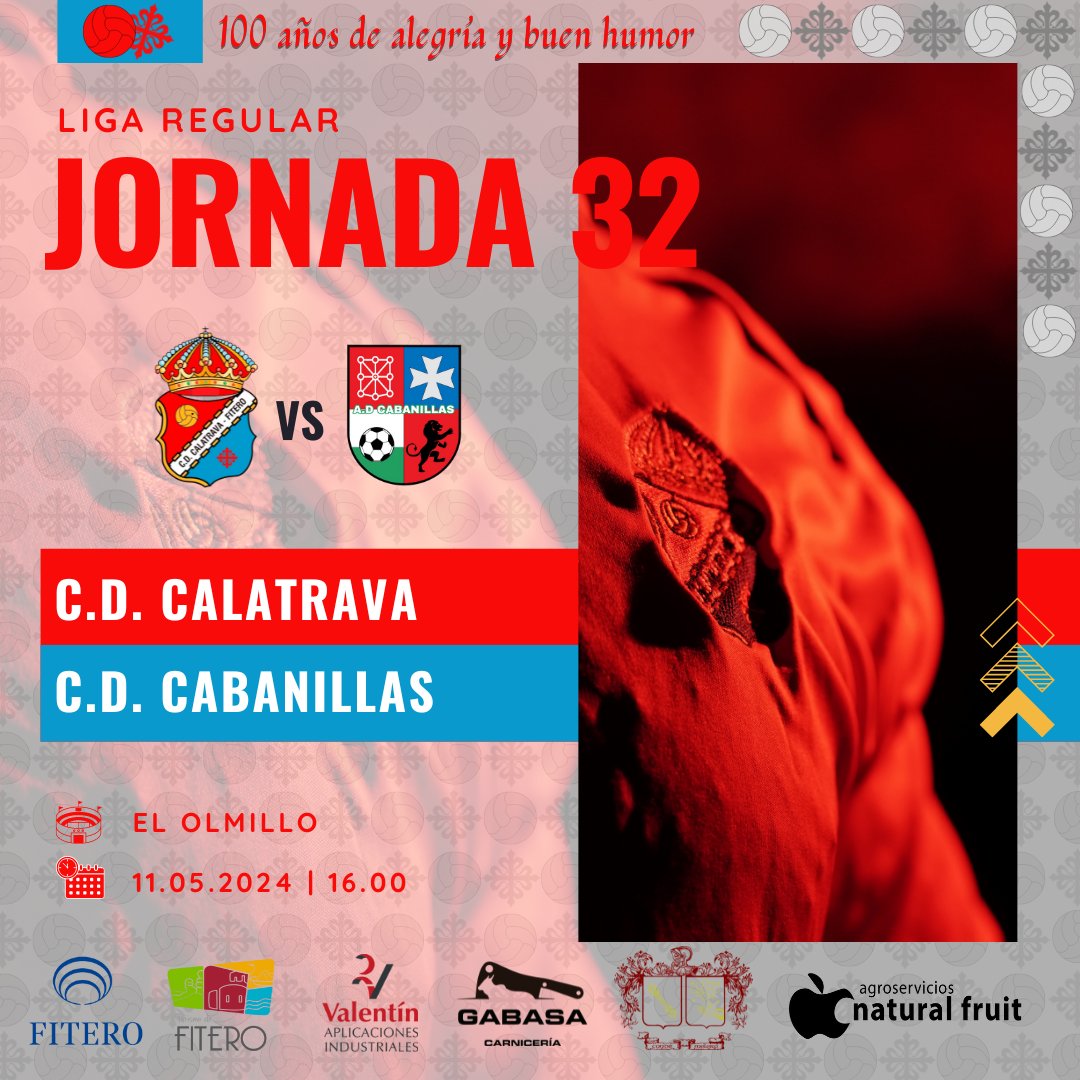 PREFERENTE | Este sábado el C.D. Calatrava disputará el penúltimo partido en casa de esta temporada frente al C.D. Cabanillas. ¡Os esperamos a todos en El Olmillo!

⚔️ C.D. Cabanillas
🏆 Jornada 32
🏟️ "El Olmillo" Fitero
📅 Sábado 11 de mayo, 16.00

#100añosdealegríaybuenhumor