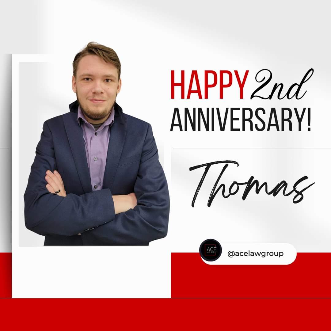 Join us in congratulating our dedicated and hardworking Pre-Litigation Paralegal, Thomas, on his second #WorkAnniversary! 🥳👏

Thank you for your continued dedication and professionalism. We are grateful to have you as part of our @ace family! #TeamAce