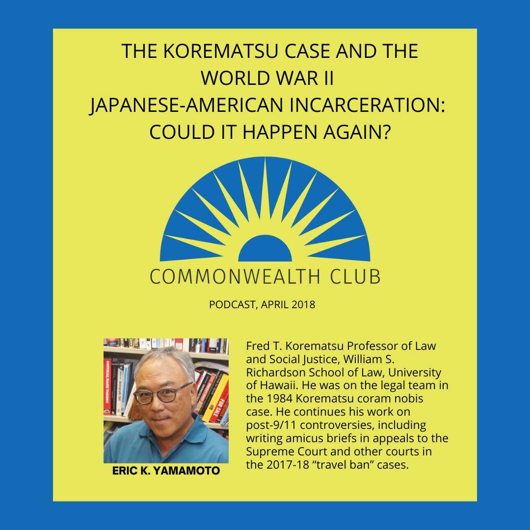 #tbt The Korematsu Case & the WWII Japanese-American Incarceration: Could It Happen Again? Eric Yamamoto of the legal team in the 1984 Korematsu coram nobis case discusses the possibility of a dark moment in history repeating itself. Listen at shorturl.at/fmB48