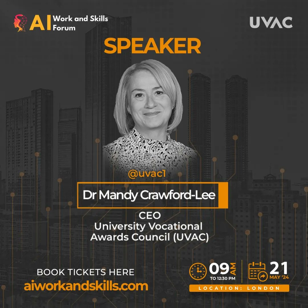 UVAC is delighted to one of the sponsors of: - Shaping Tomorrow's Global AI Talent, Today - 21 May 2024 - London @UVAC1CEX is a guest speaker when she joins a panel discussion on Leadership & AI aiworkandskills.com