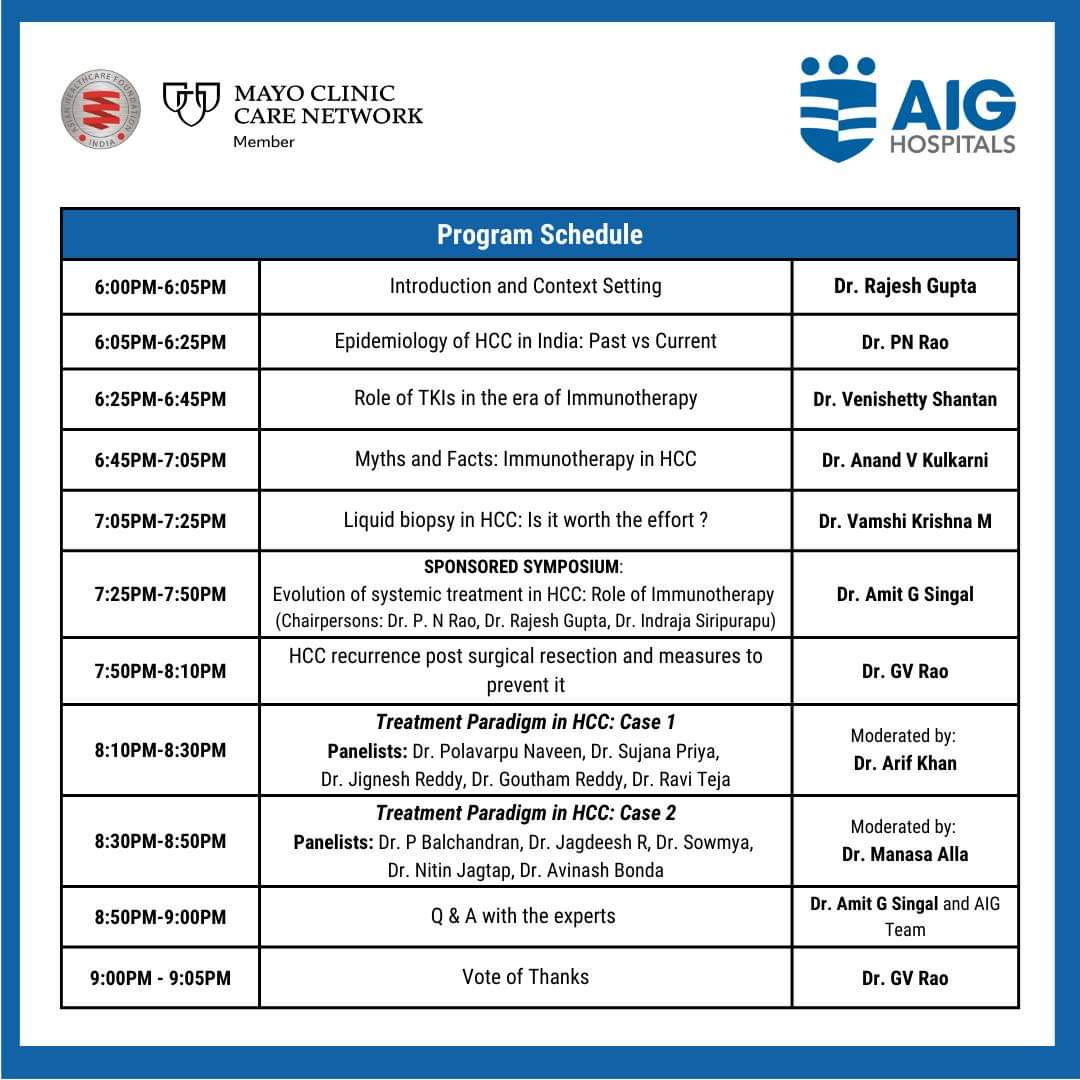 Redefining Treatment Landscape in Hepatocellular Carcinoma (HCC), a dedicated symposium to learn and discuss about newer advancements in the management of Liver Cancer. Tomorrow, 10th May from 6 pm onwards at the AIG Hospitals #AIGHospitals #LiverCancer #HCC