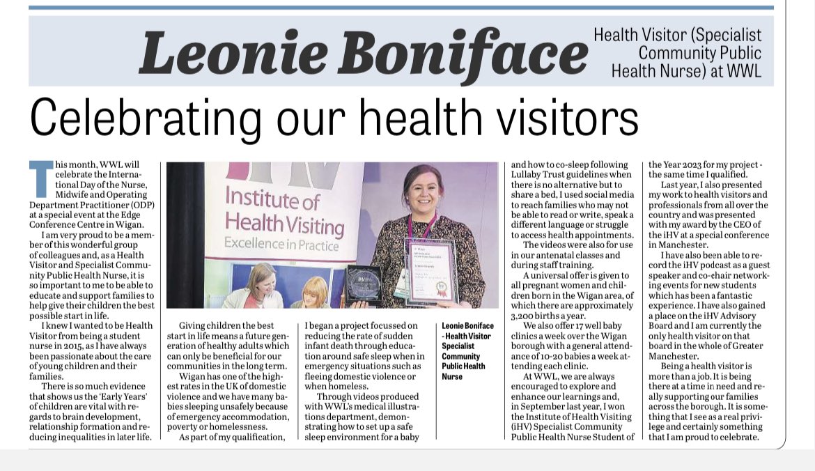 Opinion piece published in this week’s Wigan Observer @WigToday @WWLNHS #healthvisitor #PublicHealth #healthvisiting #safesleep #wigan