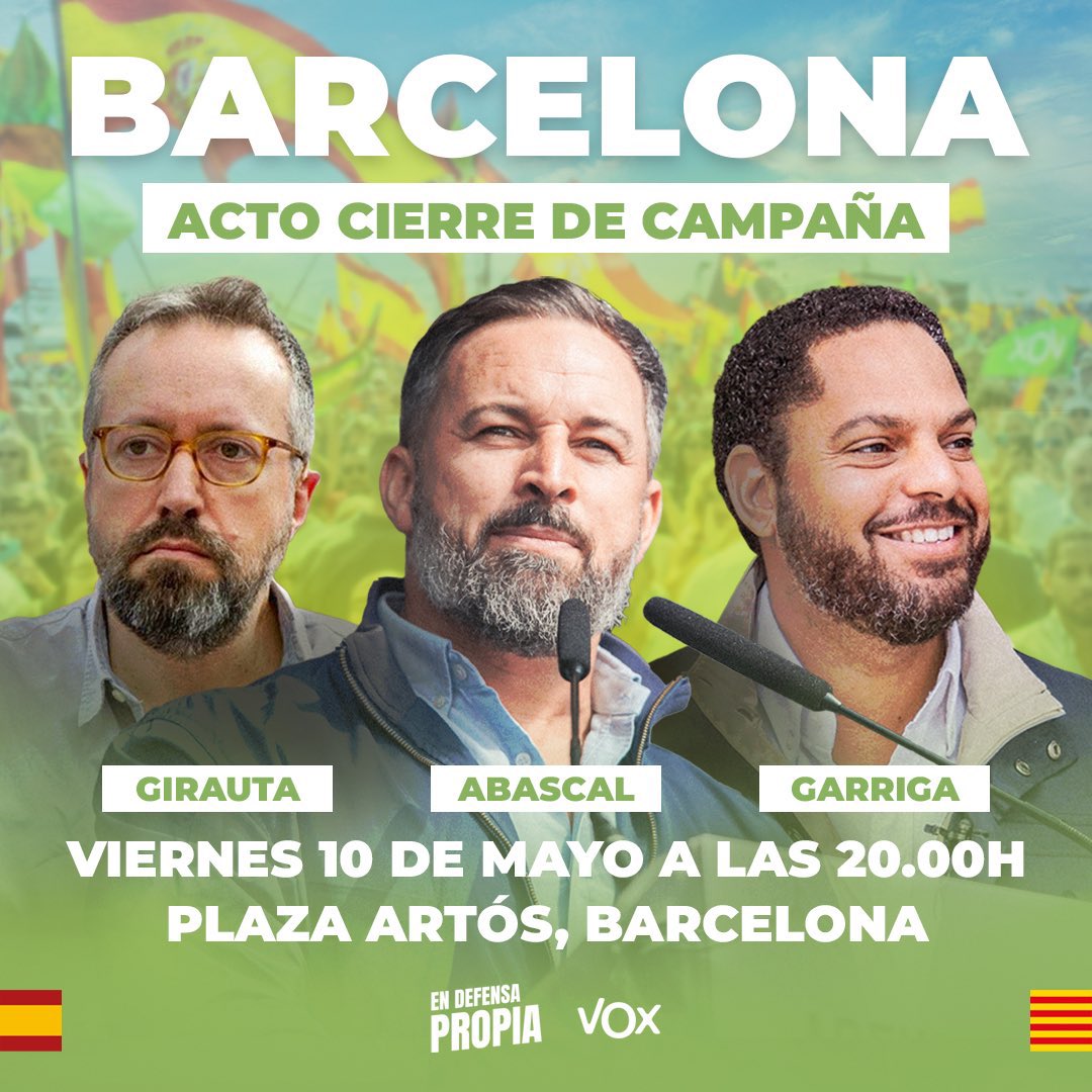 📍 ¡Gran cierre de campaña en Barcelona! ¡Te esperamos! #EnDefensaPropia