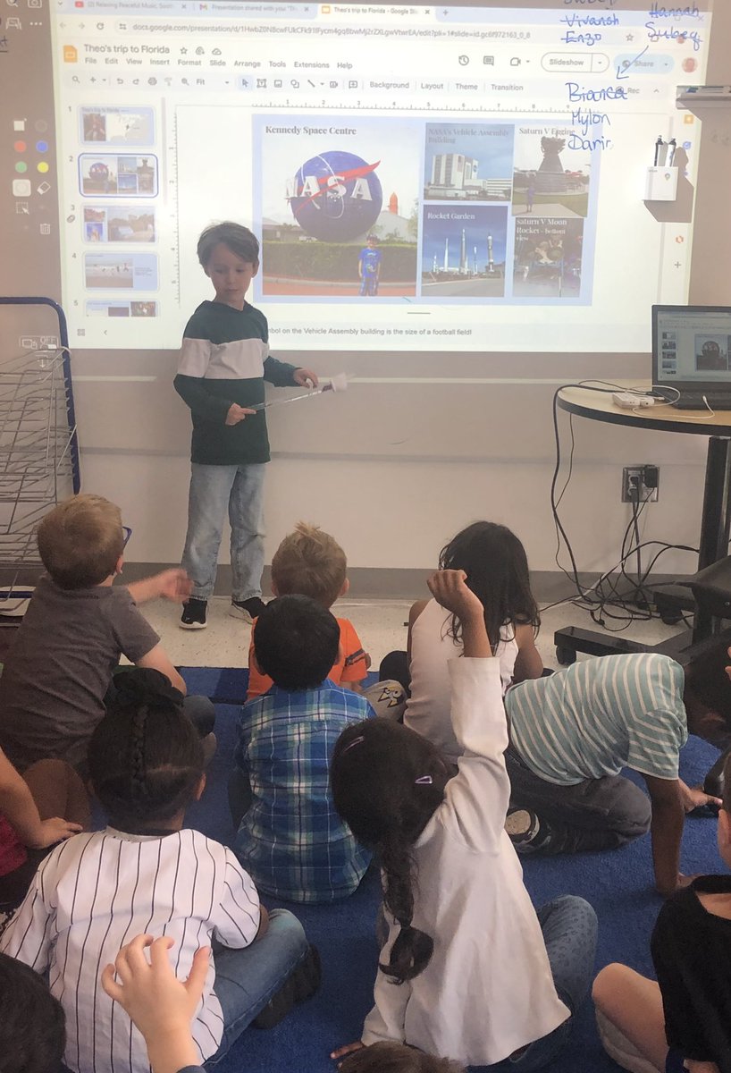 “Our Beautiful World Inquiry” cont. 🚗🚂🚀♥️
The students were so excited to see our friend “T”’s presentation of his trip to Florida! He presented very confidently and read all the words with little help! So proud of you “T”!
#authenticlearning
@BernadetteOCSB