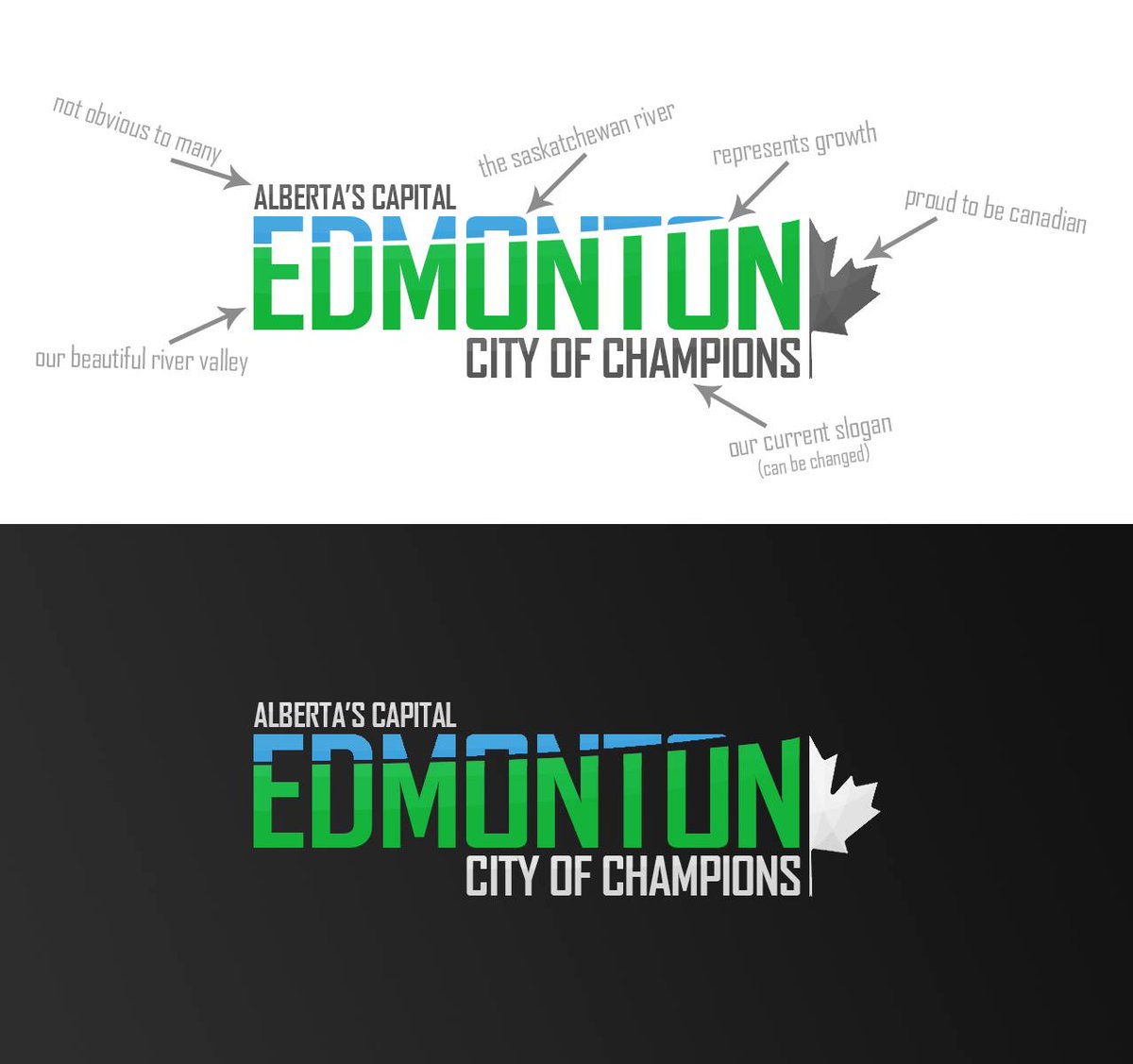 I just came across these City of Edmonton @CityofEdmonton logos that I designed in 2015; almost a decade ago. The city, at the time, was looking into having new welcome signs made. I like how it looks sharp, with individual details having explanatory purpose. #CityOfChampions
