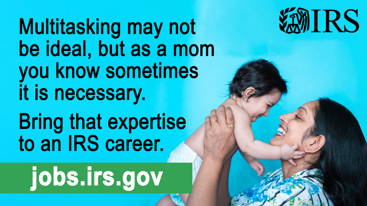 #IRS is hiring and you have the skills we’re seeking. Your opportunity is calling – see the job requirements and apply at: jobs.irs.gov #MothersDay