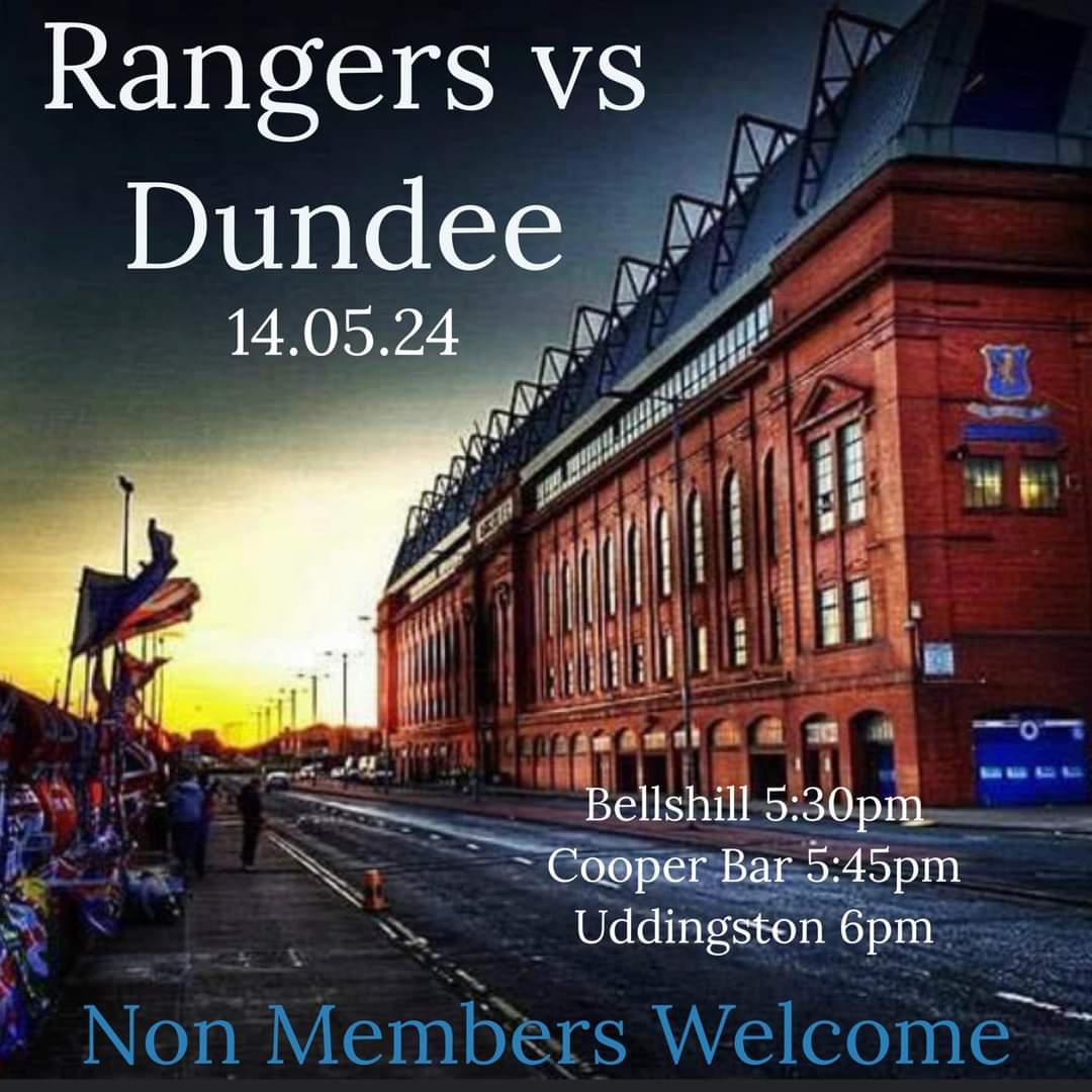 TrueRsc's tweet image. 🔵RANGERS vs DUNDEE🔵

We return to Ibrox Tuesday evening for the penultimate home game of the season.
Join us from any of our pick-up points for stress free travel in the final leg of the league 

🇬🇧 Please note earlier times due to 7.30pm ko 🇬🇧