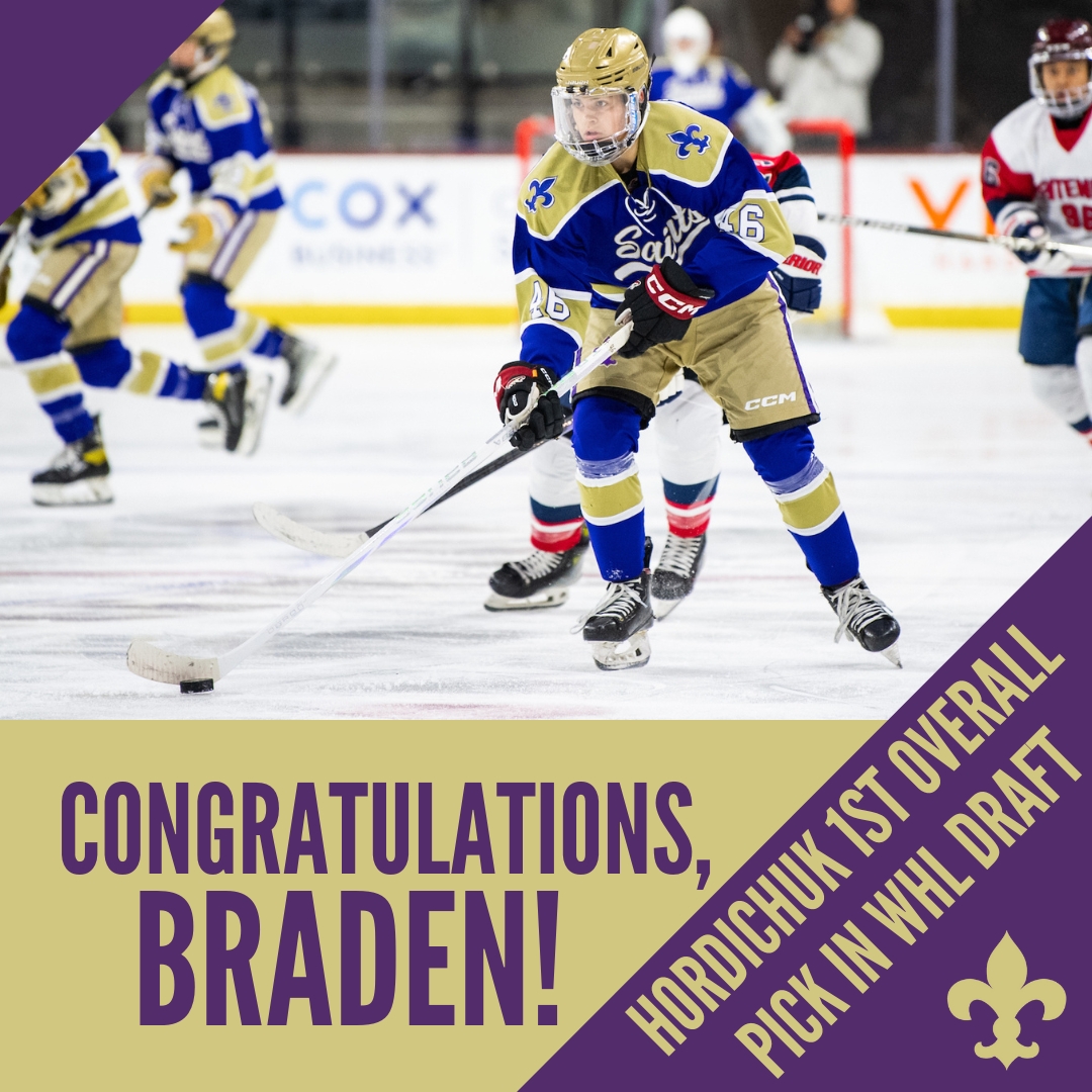 Congratulations go out to NDP D1/D2 Hockey's Braden Hordichuk, who was selected as the No. 1 overall pick by the Regina Pats in the Western Hockey League's 2024 U.S. Priority Draft on Wednesday. For more: ndpsaints.org/athletics. #GoSaints #reverencerespectresponsibility