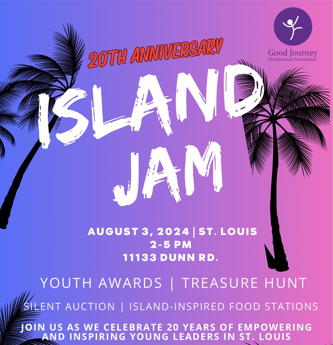 Today's the DAY! Give a little and get a lot! Buy tickets TODAY to the Good Journey Island Jam on August 3, 2024. Join us for island inspired music, food, fun treasure hunt, photos, unique raffles, auctions, and honor 7 youth leaders!
See thread below to purchase your tix!