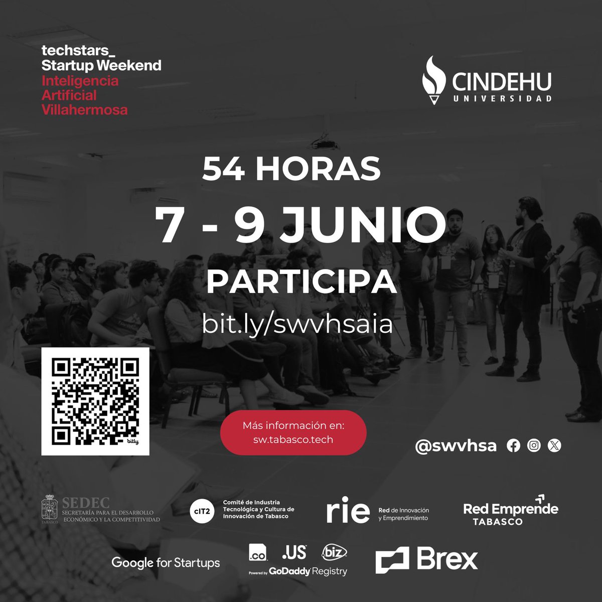 💥 Startup Weekend Villahermosa regresa con una edición dedicada a la Inteligencia Artificial.  🤖

📅 Fecha: 7, 8 y 9 de Junio
🏫 Lugar: Universidad CINDEHU

Adquiere tus boletos aquí 👉🏼 bit.ly/swvhsaia ️
