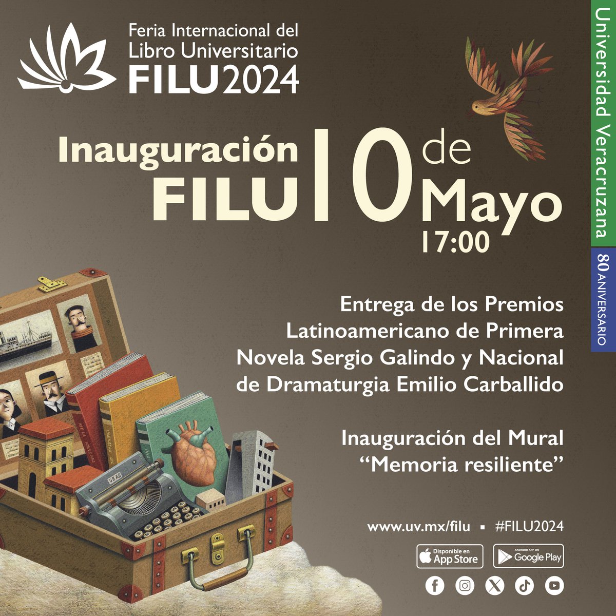 ¡Hoy inicia la @FILU_UV! 📚📖 Asiste a la inauguración en @CasadelLagoUV, en punto de las 17:00 horas, y forma parte de la celebración de la palabra, el pensamiento, el arte y la cultura. 🖥Programa: bit.ly/FILU2024