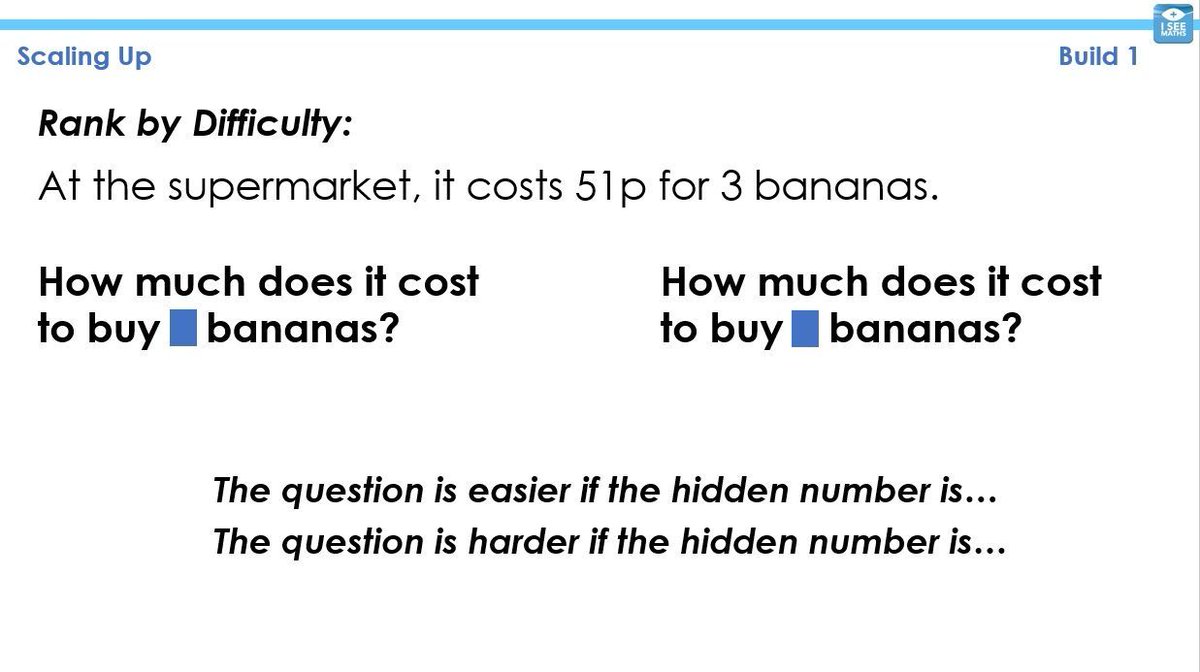 Today in year 5, we were discussing what the hidden numbers could be to make the question easier/harder. The consensus: easier if the number is smaller and a multiple of 3. The numbers revealed were 4 and 9.