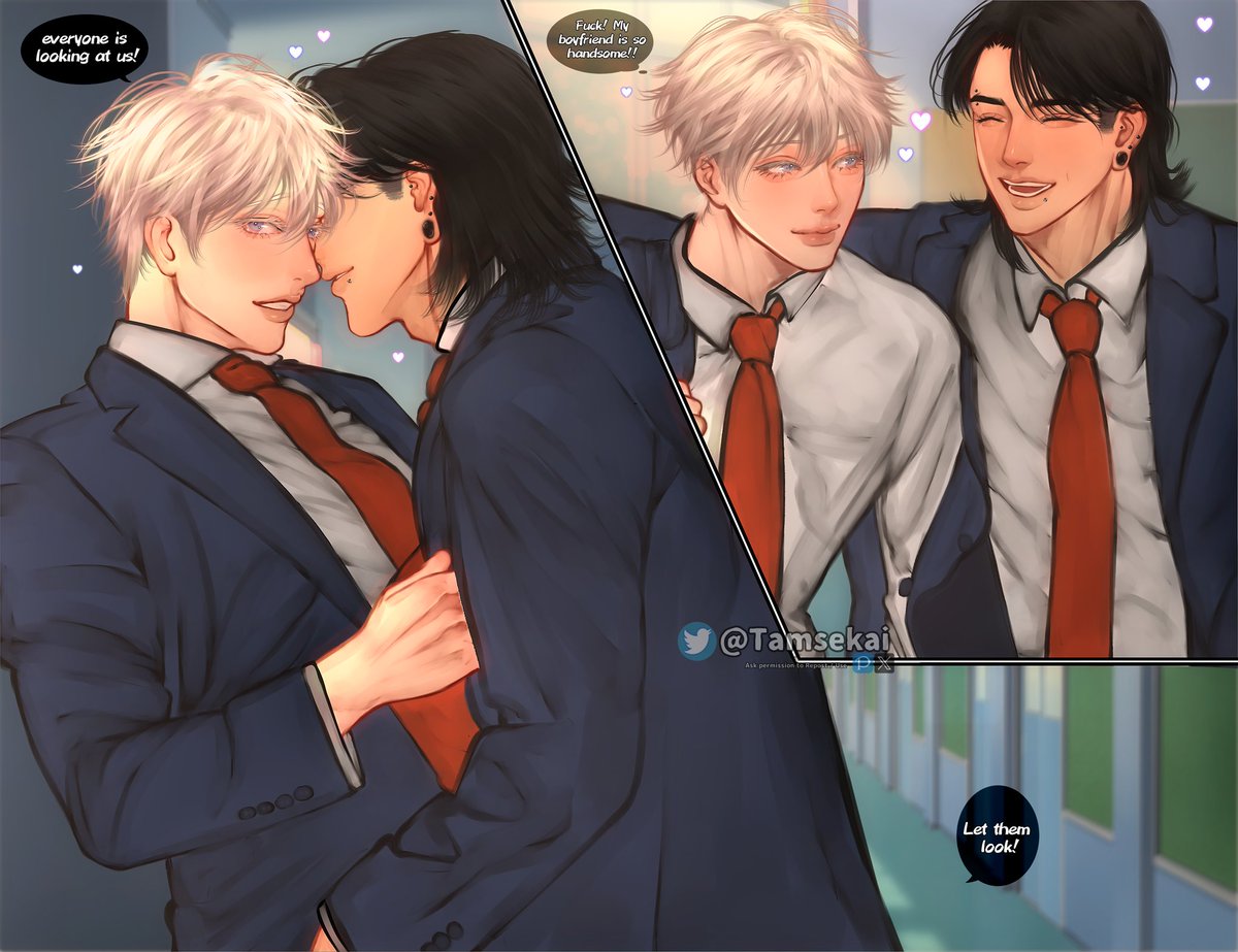 Teen gego modern non Jujutsu Au ! 

They love being lovely dovey at school and not caring what everyone thinks 💕 
 #夏五 #sugusato