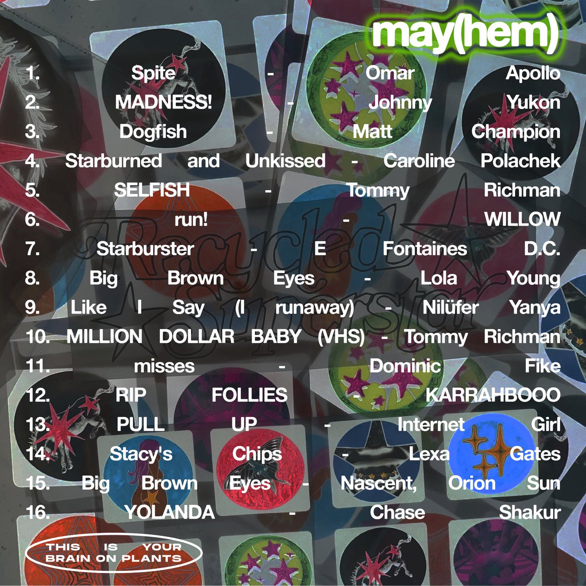 Still not gatekeeping. Updated our playlist with all the new songs that are inspiring us, MAY(hem) addition.

Featuring: <a href="/himattchampion/">Matt Champion</a> <a href="/tommyrichmann/">Tommy Richman</a> <a href="/lolayounggg/">LOLA YOUNG</a> <a href="/fontainesdublin/">Fontaines D.C.</a> <a href="/lexagates/">❦…</a> <a href="/niluferyanya/">Hallucinogenic Honey</a> <a href="/chaseshakur_/">the black chip skylark</a> <a href="/johnnyyukon/">johnny yukon</a> <a href="/omarapollo/">Omar Apollo</a> <a href="/Nascent_/">Nascent</a> and more!!