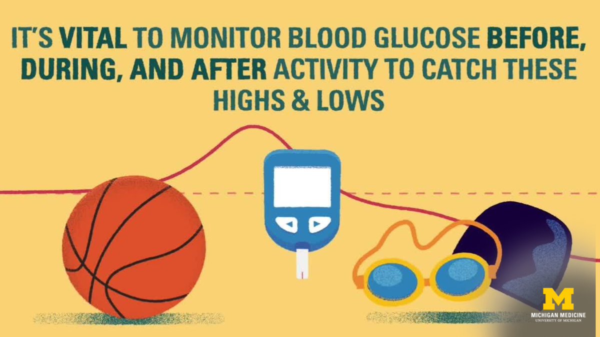 Type 1 Diabetes & Exercise | Did you know that exercise can affect blood glucose levels for children living with type 1 diabetes? Learn quick tips to monitor blood glucose before, during and after activity. bit.ly/3yd4ltA @MottChildren @umichmedicine #MottChildren