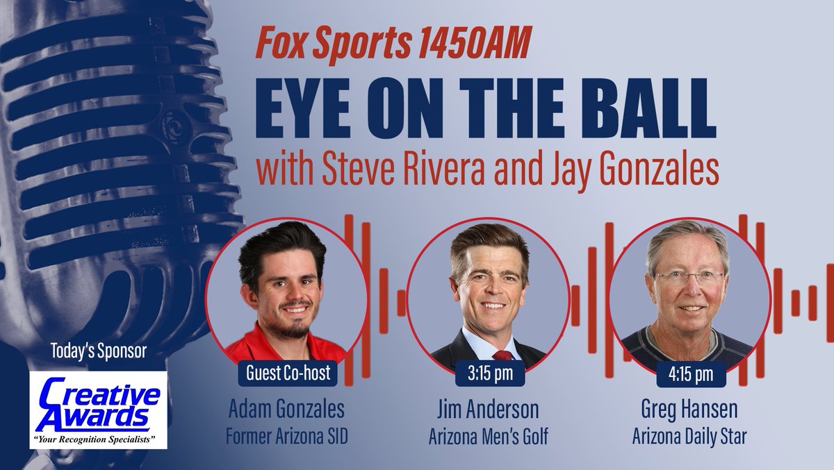 Today with @jaygonzo59 & Guest Co-Host @agonzales43 3:15 – @Anderson_Jimbo, Head Coach, @ArizonaMGolf 4:15 – @ghansen711, Sports Columnist, @TucsonStar 🕰3 p.m.-5 p.m. 📞(520) 416-7440 🎙️foxsports1450.iheart.com 📱@iHeartRadio @ApplePodcasts @Spotify
