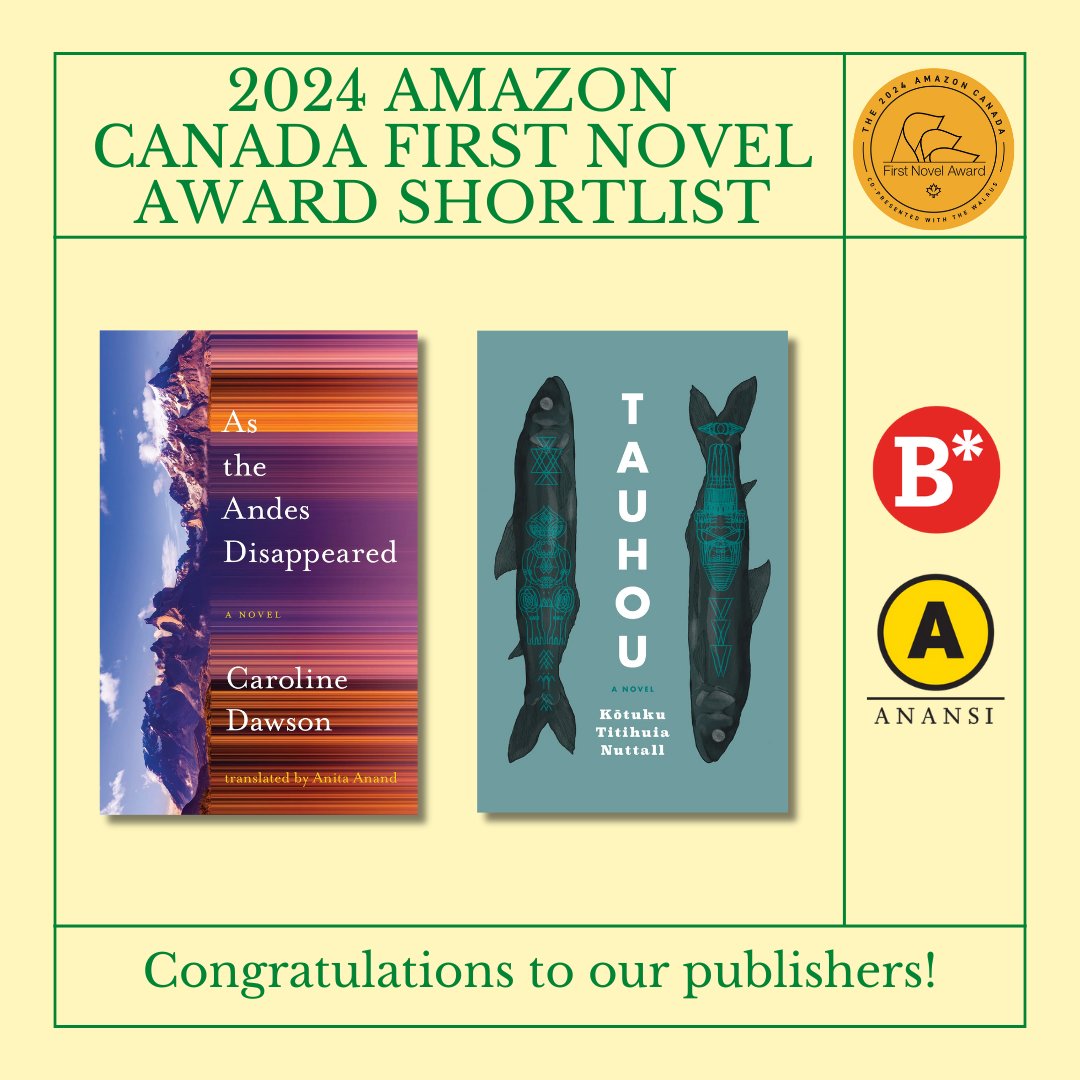 Congrats to @bookhugpress @houseofanansi and their authors for making the 2024 Amazon Canada First Novel Award shortlist! Find the full shortlist here: thewalrus.ca/afna-2024/