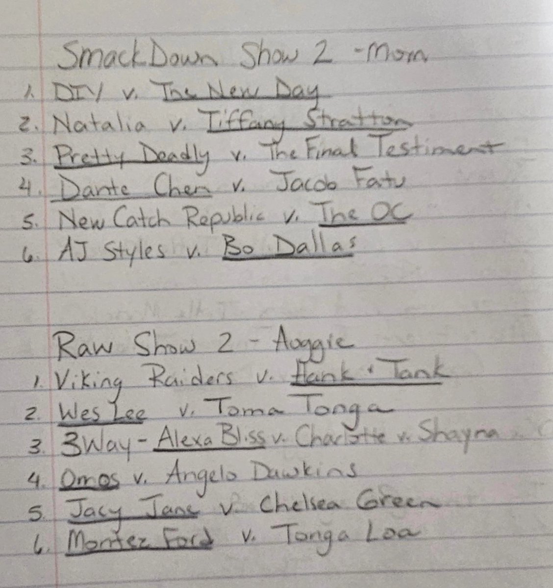 It's oncology check up day. Between appointments, Mom and I had a mock draft and made our shows. Who made the best show? #wwedraft #wwe #WWERaw    #SmackDown    #WWENXT