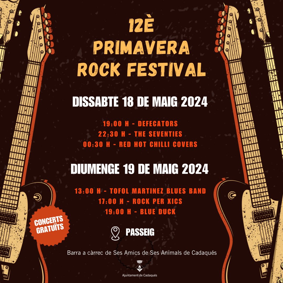 🎸🌟 No et perdis sa 12a edició del Primavera Rock Festival a Cadaqués es 18 i 19 de maig del 2024! 🍻 Barra a càrrec de Ses Amics de Ses Animals de Cadaqués. No t’ho pots perdre! 🎶 #aCadaqués