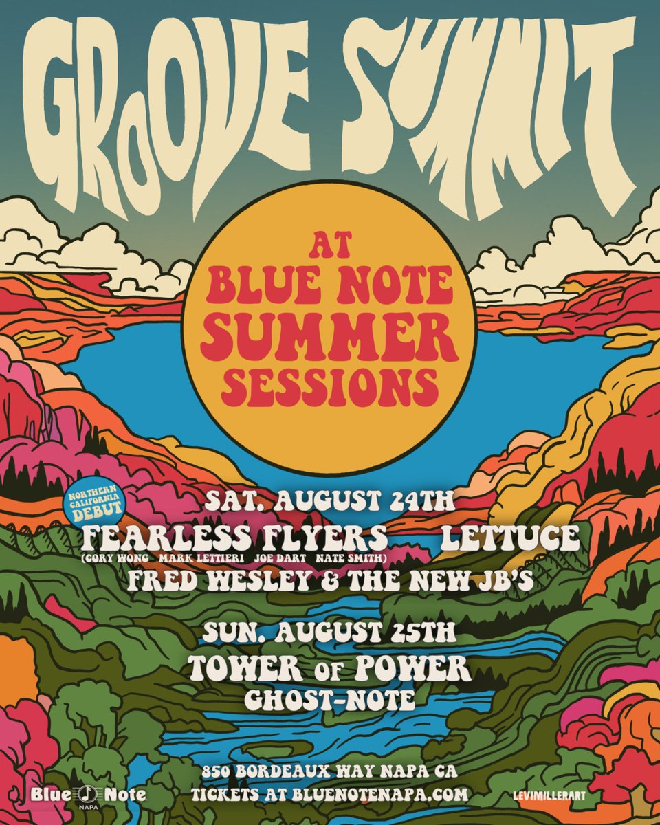 Just Announced 💙🎵 We’re making our way to Napa, CA this August for the Groove Summit at Blue Note Napa Summer Sessions! Tickets on sale tomorrow at Noon PT. Lett's get groooooovin... SATURDAY ONLY: ticketmaster.com/event/1C0060A8… TWO DAY: ticketmaster.com/event/1C0060A8…