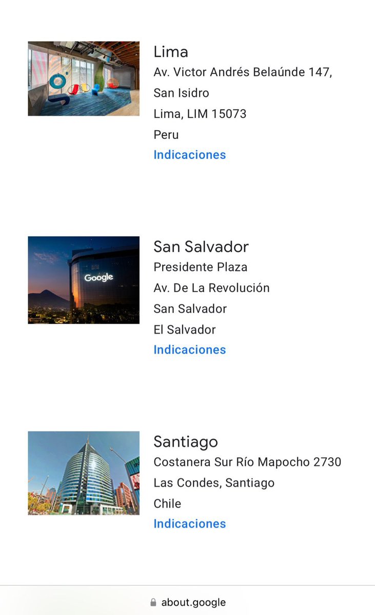 Google agrega las oficinas de El Salvador a su página oficial.