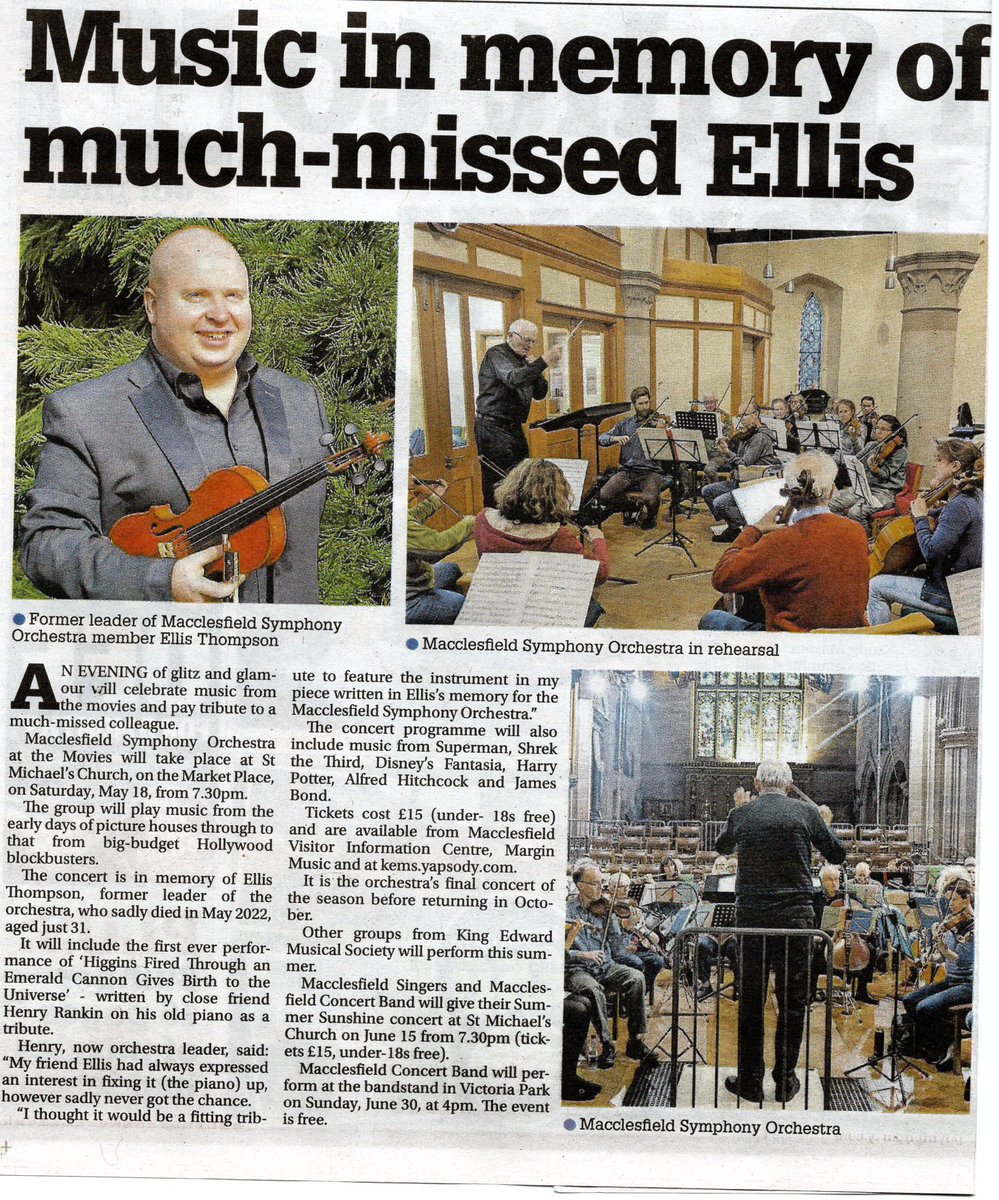 music_kems's tweet photo. Do come along on Saturday 18th May to St Michael's, Macclesfield, 7.30pm
Macc. Express 01.05.24
#musicfromthemovies #premiereperformance #symphonyorchestra #whatsoninmacclesfield https://t.co/opQDzzUb6M