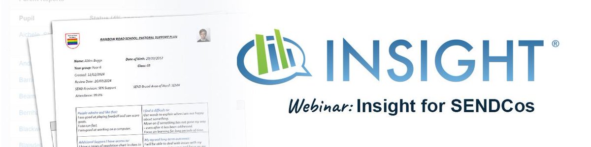 🧑‍💻 Webinar: Insight for SENDCOs Join our next webinar, looking at using Insight to track the graduated response for students with special educational needs through the assess, plan do and review cycle. It will cover using a range of features within Insight including learning