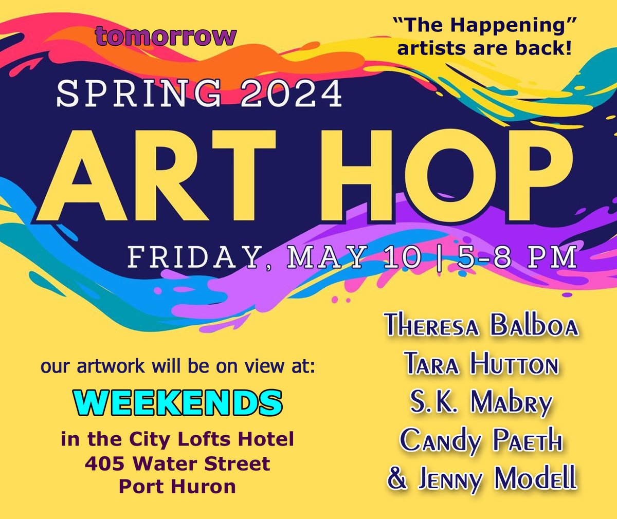 Port Huron Art Hop - Tomorrow! Featuring the artwork of 4 Blue Water Art Association artists. Come join us we would love to see you.