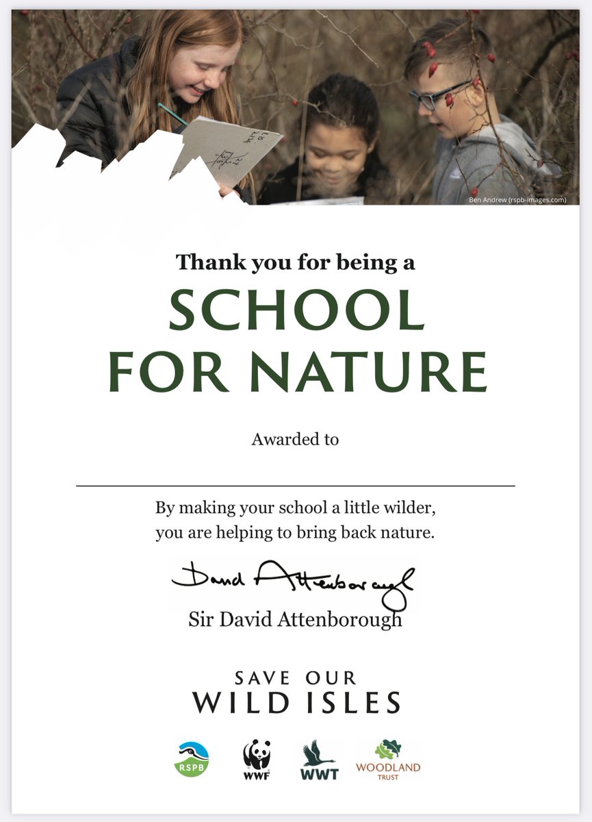 Thrilled to receive this today.  “Over the last academic year, you and your pupils have shown how much you care about nature and wildlife. You’ve done amazing things, and these have already been recognised through our Wild Challenge Award.”@wwf_uk @Natures_Voice @TheRoseLearning