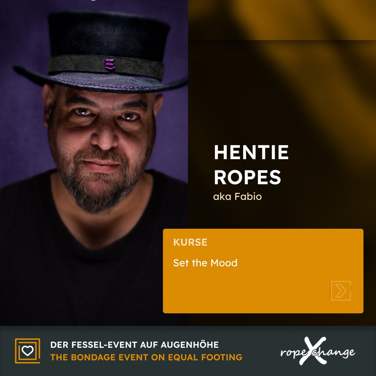 Set the mood is an immersive workshop designed to deepen your understanding of the emotional dynamics within a rope session. 😊  Meet our Hentie_rope at the upcoming ropeXchange from May 10th - 12th in “The Knast” in Berlin.
🎫 Tickets: ropexchange.com