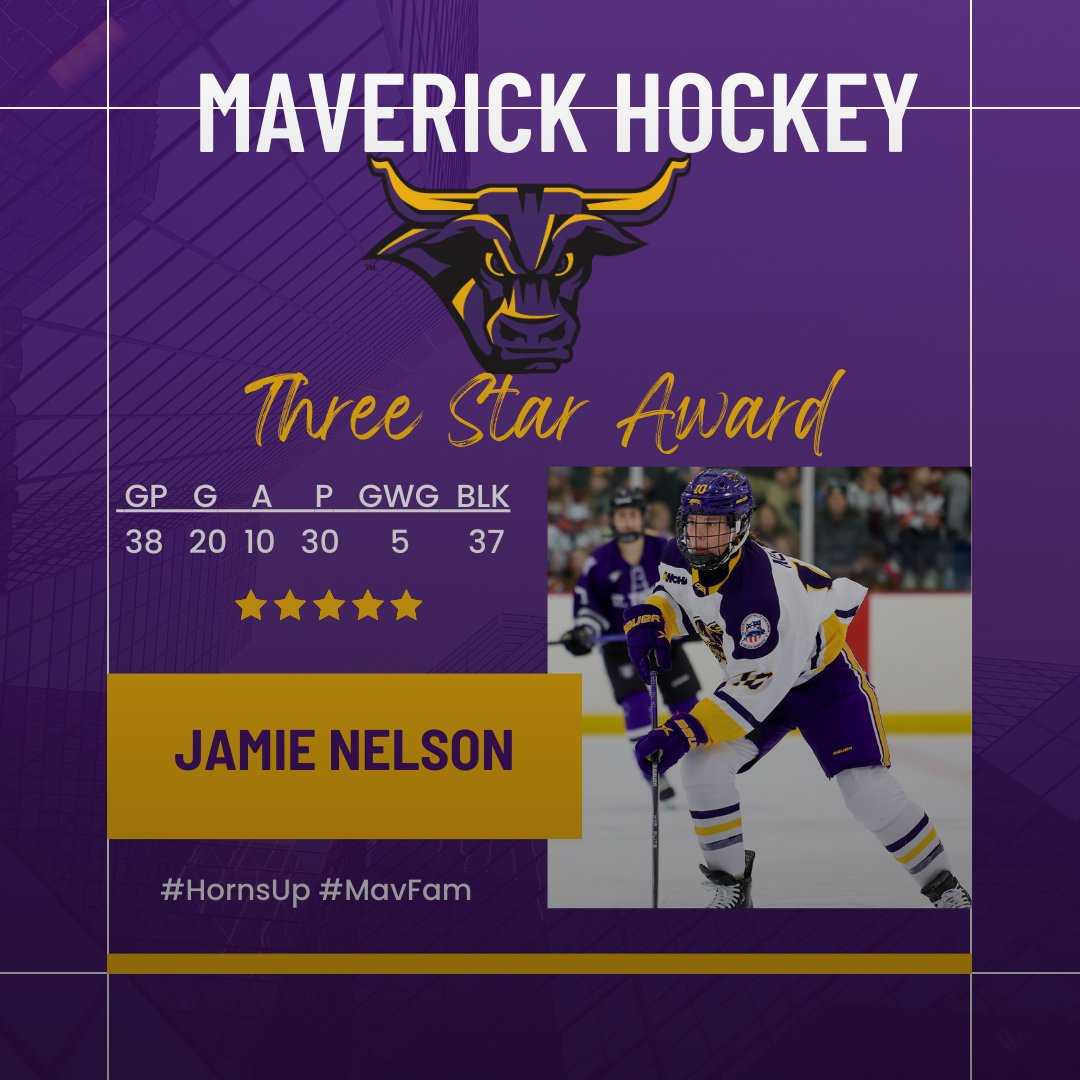 Congratulations to our 2023-24 Team Award Winners. The player who accumulated the most points as one of the 'Three Stars of the Game' throughout the season - @jamie_nelson12 #HornsUp #MavFam