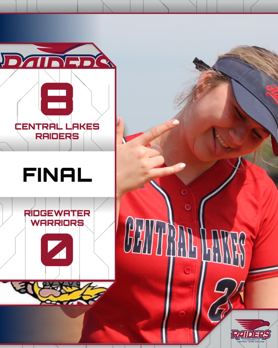 Raiders advance with a dominating 8-0 win over the Warriors in 5 innings! 🔥❤️🥎 #RollRaiders

They move on to play the NDSCS Wildcats, scheduled for 5pm. Let's Go Raiders!