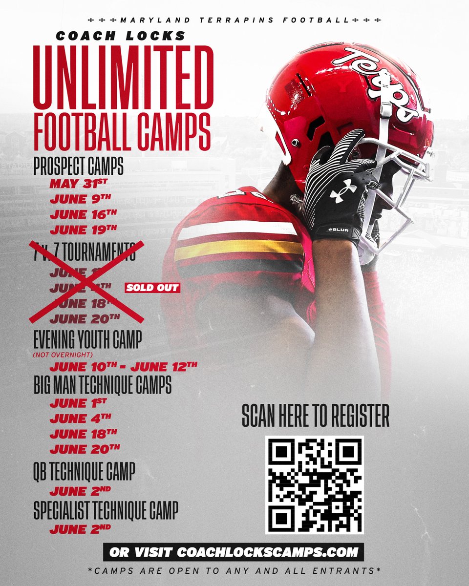 It's almost time for @CoachLocks' Unlimited Football Camps! Get a chance to be coached and evaluated by our staff Register: coachlockscamps.com