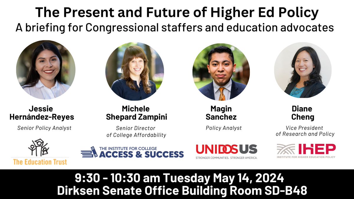 The future of higher ed policy is here! Join us, @EdTrust, @WeAreUnidosUS, and @TICAS_org for a briefing on the Pell Grant, FAFSA, and more! Next Tuesday May 14th - register here➡️ docs.google.com/forms/d/e/1FAI…