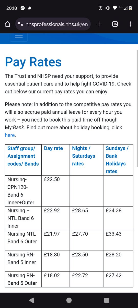 @Brexit_Refugee @gwtreelover @carolvorders @BreretonEamonn Most nurses who pick up additional shifts are on NHSP. Thornbury agency is very much an oddity and shifts aren't that common or regular. One of the sisters in my previous department did some work for them. The picture below is some NHSP rates for the London area.