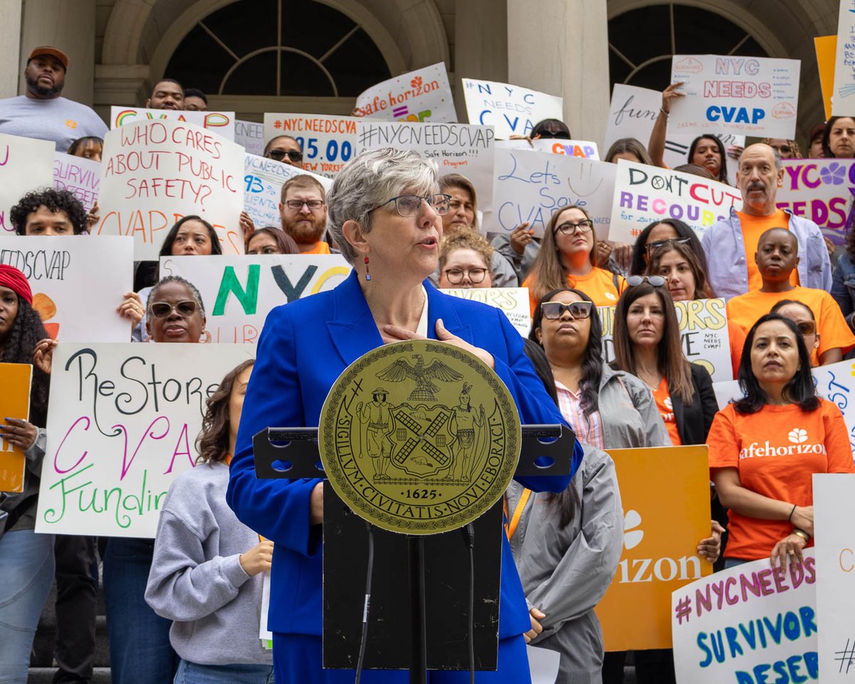 Survivors and advocates united earlier today on the steps of City Hall, sending a clear message - #NYCNeedsCVAP! CVAP plays a critical role in supporting survivors of violence, providing them with safety planning, counseling, legal aid, and a path to healing.